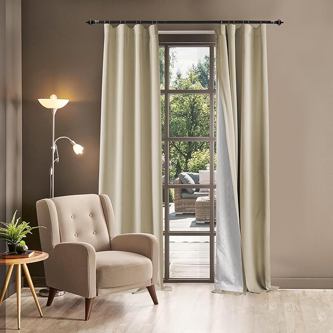 Soundproof 100% Blackout Curtains 96 inches, 3 Layers Thermal Insulated Back Tab Drapes for Door Window Nursery Divider Living Room, with Pin Hooks Beige 50x96 Inch 1 Panel