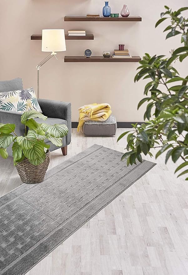 9 Ft Long, Grey, Non-Slip Washable Carpet Runner Rug with Rubber Backing, Custom Floor Mat for Kitchen Hallway Stairs Bedroom Bathroom Entryway, Your Choice of Length (26" X 9')