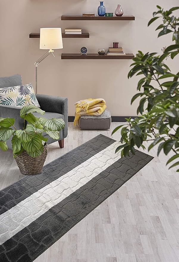 Custom Length Hallway Runner Rug,Slip Resistant,Puzzle Anthracite, 26 Inch X 4 feet, Doormat, Sold and Priced Per Foot