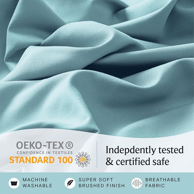 LuxClub 4 PC King Sheet Set, Deep Pockets Wrinkle Free Cooling Bed Sheets Hotel Bedding for Women, Men, Includes 1 Fitted Sheet, 1 Flat Sheet and 2 Pillowcases-Silky Soft Aqua