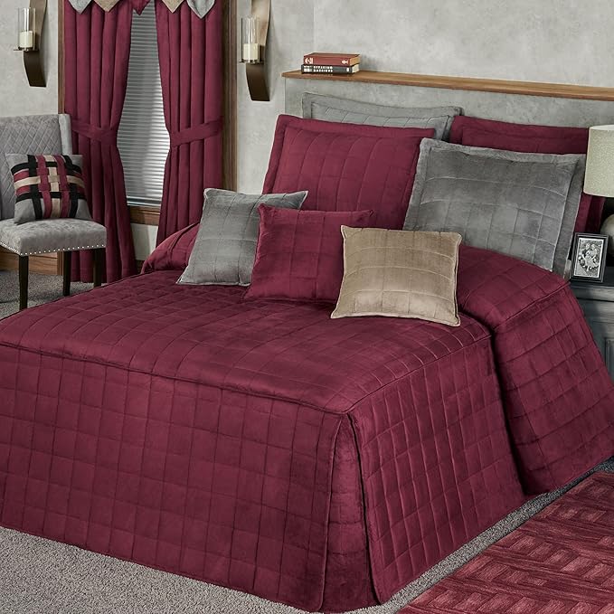 Touch of Class Camden Luxury Bedding | Neutral Claret Color | Grande Fitted Bedspread | Faux Suede Box Quilted Design | Designed 3 Piece Set Includes King Bedspread and 2 King Shams