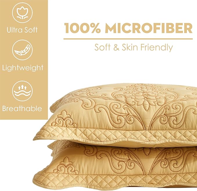 CHIXIN Microfiber King Pillow Shams Set of 2 - Decorative Quilted Pillow Covers - Grey - Size (20" x 36")