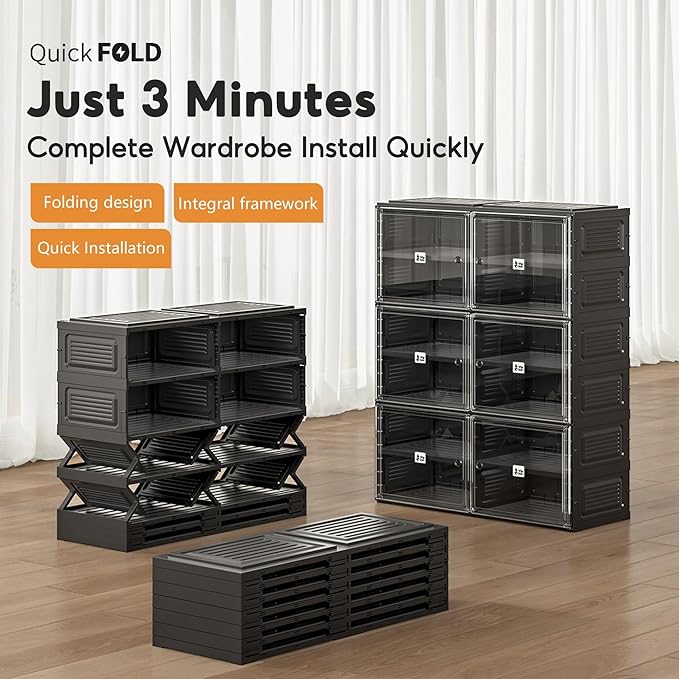 Shoe Rack Organizer Cabinet for Closet Entryway,Clear Shoe Storage Boxes Stackable Sneaker Storage with Door Easy Assembly Black Shoe Cabinet with Lids Large 10 Tiers 40 Pairs