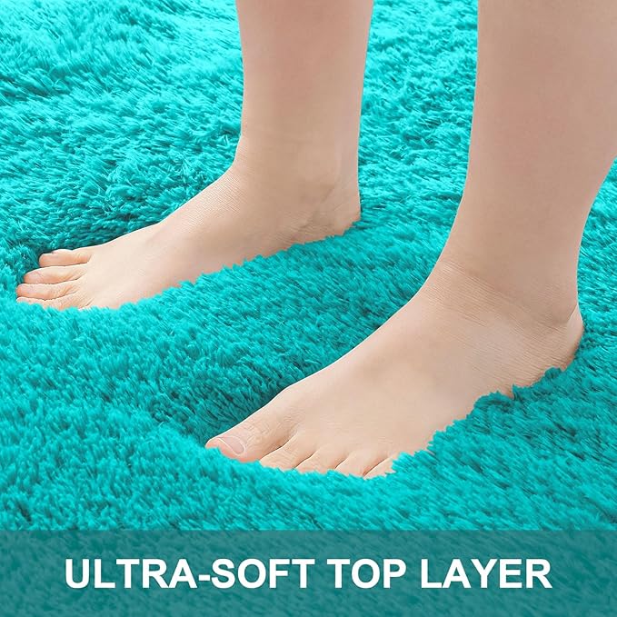 OLANLY 2x5 Machine Washable Runner Rugs for Hallway, Soft Fluffy Shaggy Bedside Rugs for Bedroom, Living Room, Indoor Floor Carpet for Kids Girls Boys, Nursery Rooms, Home Decor Aesthetic, Teal Blue