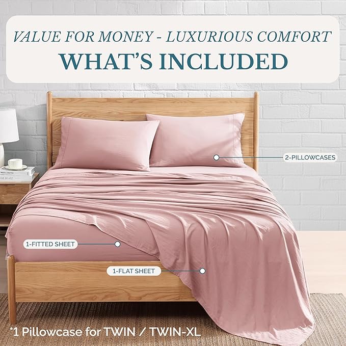 Casa Platino Bedding Sheets and Pillowcases, Pre-Washed Ultra Soft Split King Bed Sheets Set, Hydro-Brushed Microfiber Cooling Split King Size Sheet Set, Deep Pockets - Sepia Rose