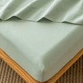 MooMee Fitted Bottom Sheet Only 100% Washed Cotton Linen Like Textured Breathable Durable Soft Comfy Deep Pocket Fits Mattress up to 17" (Sage Green, Twin)