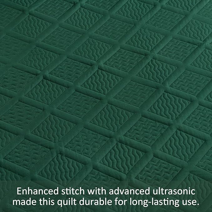 Yiran Twin Quilt Set, Emerald Green Lightweight Soft Bedspreads Bedding Set, Diamond Pattern Coverlet for All Season Modern Style 2 Piece with 1 Pillow Sham 68x90 Inch