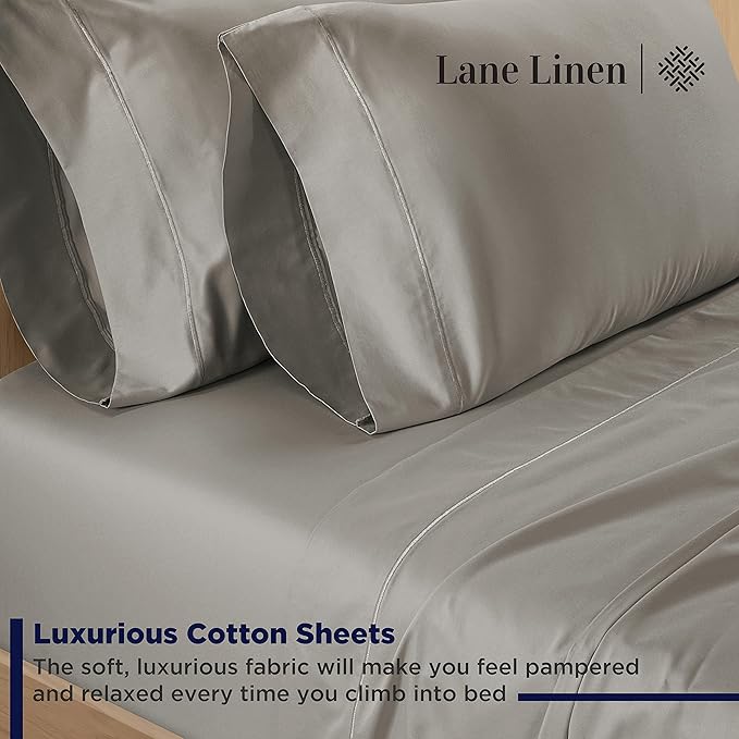 LANE LINEN 600 Thread Count Twin XL Bed Sheets Set - 100% Mercerized Cotton Twin XL Sheets, Soft & Comfy Sateen Weave for Silky Touch, Machine wash Luxury Hotel Style Thick Twin XL Sheet - Silver