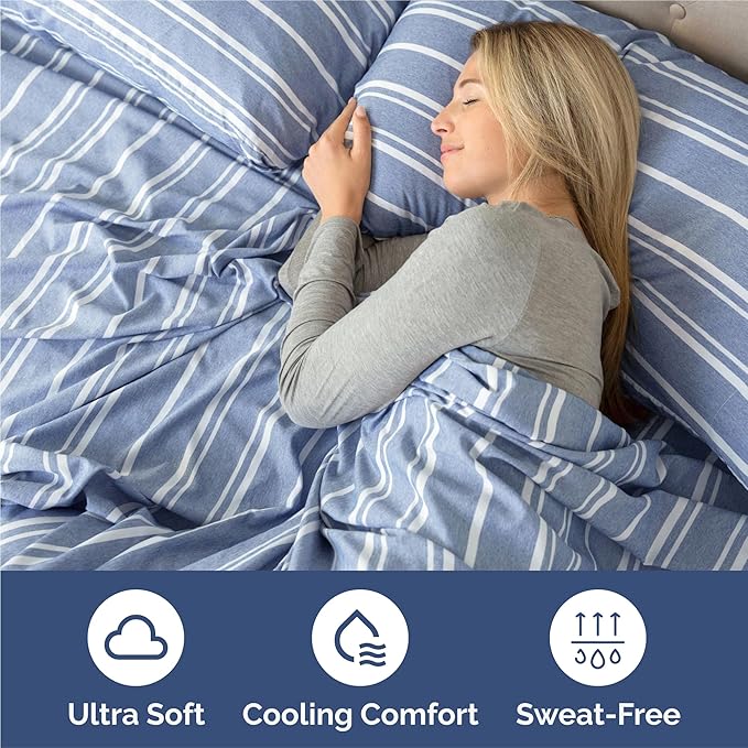 King 6 Piece Sheet Set - Cooling, Comfy & Breathable - Hotel Luxury Bedding, Includes Fitted Sheet for Women, Men, Kids & Teens - 1 Flat, 1 Fitted Sheet, 4 Pillowcases w/Deep Pockets - Blue Stripes
