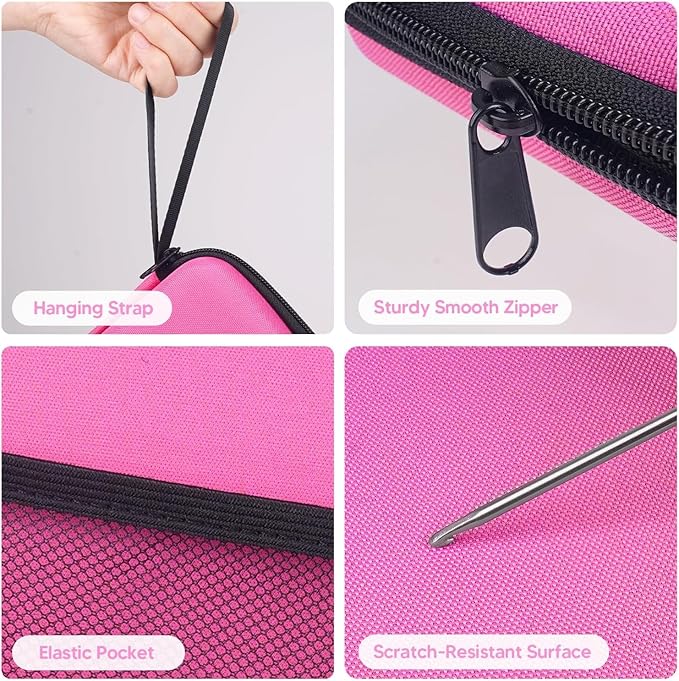 Pink Neck Light with Storage Case, 10-80Hrs Eye-friendly Book Reading Lamp, Knitting Crochet Sewing Craft Light Rechargeable Adjustable, Christmas Birthday Gifts for Book Lovers Knitters Crafters