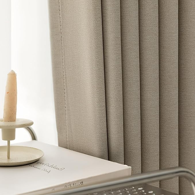 Blackout Curtains Thick Soft Curtain 2 Panels Set for Small Bedrooms/Children's Rooms, Linen-Look Textured Full Light Blocking Room Darkening Thermal Insulated Drapes (W52xL54, Natural)