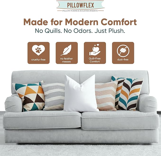 Pillowflex Synthetic Down Alternative Pillow Inserts for Shams - Comfy Pillows for Sleeping, Perfect Pillow & Best Sleeping Pillows, Handmade Down Alternative Throw Pillow Inserts - (15x15 Set of 2)