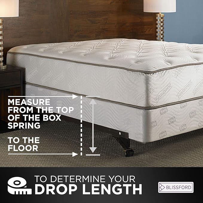 BLISSFORD White Bed Skirt Queen Size 21 inch Drop - with Split Corners - Cotton Blend Ruffled Bed Skirt, Dust Ruffle with Platform, White Queen Size Bedskirt, Machine Washable