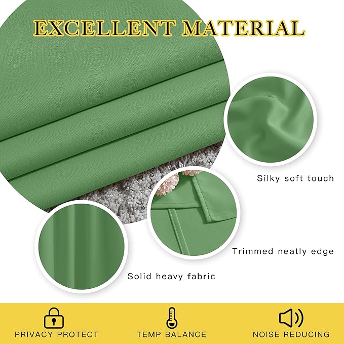 NICETOWN Room Darkening Small Curtains 50 inches Length - Window Treatment Thermal Insulated Grommet Light Blocking Short Curtains & Drapes for Bedroom/Cafe (Forest Green, 2 Panels, W34 x L50)