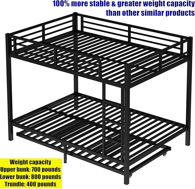 LUXIEE Upgraded & Stronger Heavy Duty Steel Full Over Full Bunk Bed Frame, More Stable Safer Thickened Metal Bunkbeds with Twin Size Trundle (Full)