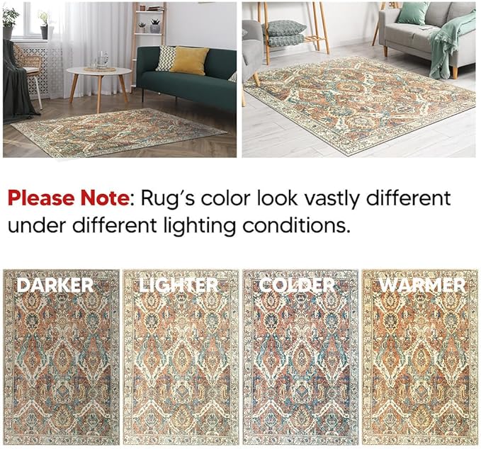 Keen Home Design 2x10 Rug - Machine Washable Runner with Non-Slip Backing, Ideal for Hallway, Entryway, Kitchen, Laundry Room - Vintage, Easy Clean, Durable, Low Pile Rug - (2'6" x 10')