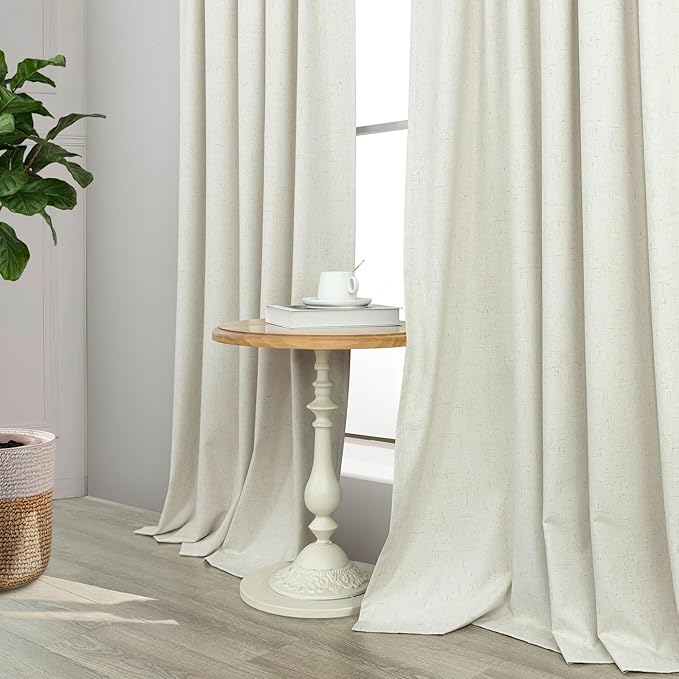 Extra Wide 70 Inch Blackout Curtains 96 Inches Long for Living Room Rustic Boho Room Darkening Textured Linen Drapes for Dining Room Office Insulated Ceiling to Floor Window 2 Panels 70x96 Cream Ivory