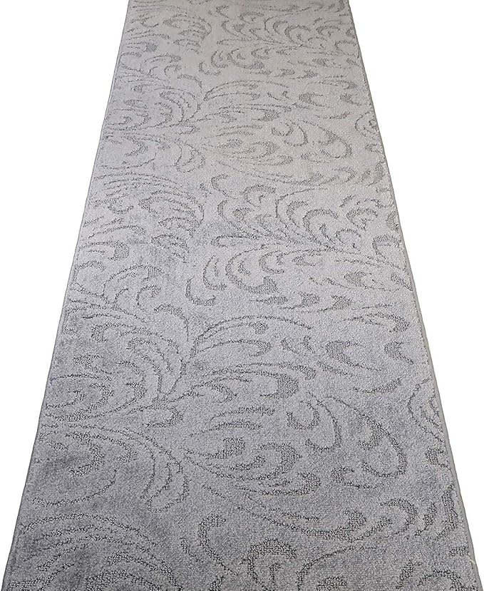Custom Length Hallway Runner Rug,Slip Resistant,Floral Grey, 26 Inch X 3 feet, Doormat, Sold and Priced Per Foot