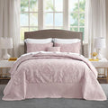 CHIXIN Bedspread Coverlet Quilt Set Full Size - Lightweight Bedding Cover - Beautiful Stitching - 5 Piece Reversible Bedspread - Gorgeous Damask Paisley Pattern (Full, Pale Rose)