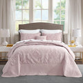 CHIXIN Bedspread Coverlet Set Queen Size - Lightweight Bedding Cover - Beautiful Stitching - 5 Piece Reversible Bedspread - Gorgeous Damask Paisley Pattern (Queen, Pale Rose)