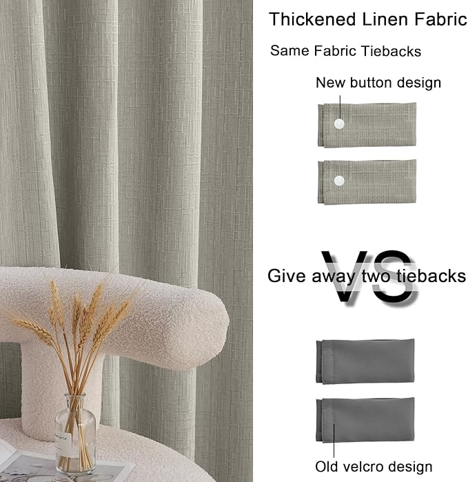 Jacquard Linen Curtains 108 inch Length 2 Panels Thick Faux Linen Blended Window Drapes Burlap Textured Curtains with Grommet for Living Room Bedroom Farmhouse (52x108 Light Khaki) Natural