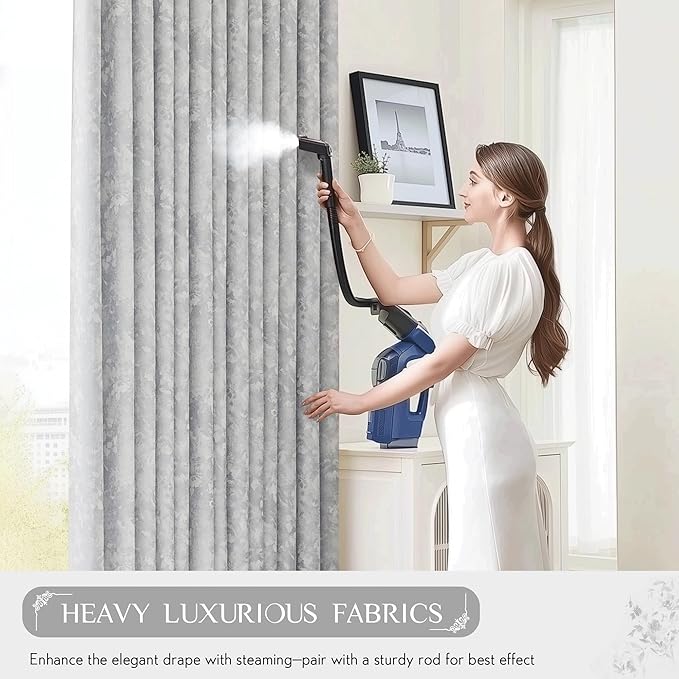 Beauoop Grey Floral Jacquard Blackout Curtains 90 Inches Long 2 Panels for Bedroom Living Room Gray Flower Chenille Room Darkening Thermal Insulated Soundproof Grommet Window Treatments Drapes, 52x90
