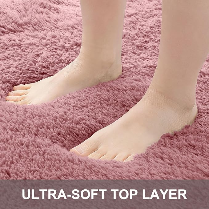 OLANLY 2x5 Machine Washable Runner Rugs for Hallway, Soft Fluffy Shaggy Bedside Rugs for Bedroom, Living Room, Indoor Floor Carpet for Kids Girls Boys, Nursery Rooms, Home Decor Aesthetic, Pale Pink