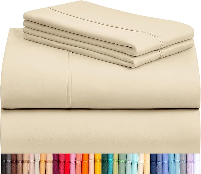 LuxClub 3 PC Twin XL Sheet Set, Deep Pockets Wrinkle Free Cooling Bed Sheets Hotel Bedding for Women, Men, Kids & Teens, Includes 1 Fitted Sheet, 1 Flat Sheet and 1 Pillowcase-Silky Soft Cream