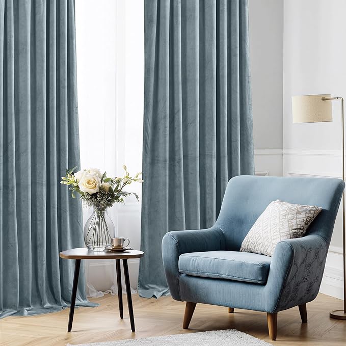 StangH Velvet Room Darkening Curtains - Stone Blue Privacy Doorway Dividers Thermal Insulated Window Curtain Panels for Nursery Bedroom/Office/Closet, W52 x L90, 2 Panels