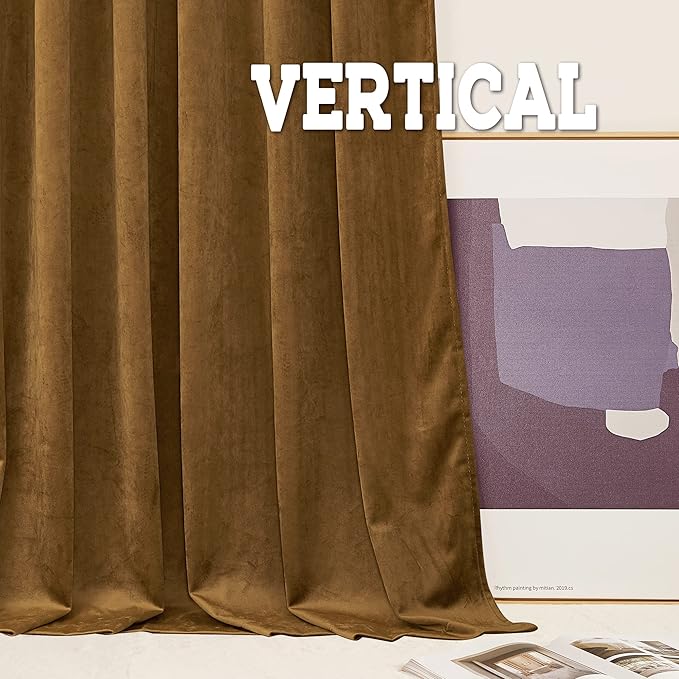 RYB HOME Brown Velvet Curtains 102 inches, Back Tab Soft Fabric Light Blocking Thermal Insulated Luxurious Home Decor Curtains for Living Room Bedroom, W 52" x L 102", 2 Panels Set