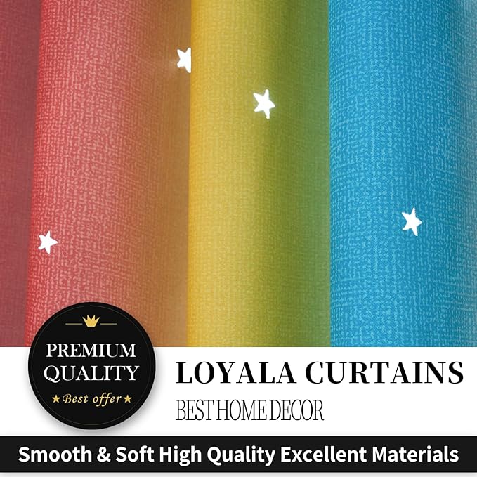 Star Curtains Blackout Curtains for Bedroom Cute Curtains Kids Curtains Rainbow Curtains, Curtains 108 Inches Long 2 Panels, Red & Yellow & Blue Curtains, 42 X 108 Inches