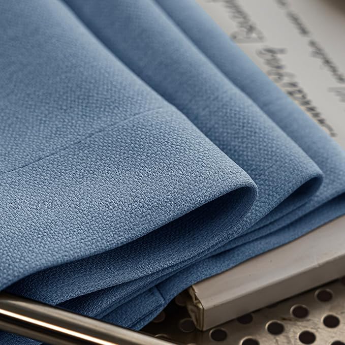 100% Blackout Curtains for Bedroom 90 inch Length 2 Panels Set, Farmhouse Linen-Look Textured Full Light Blocking Room Darkening Thermal Insulated Drapes for Living Room (W52xL90, Blue)