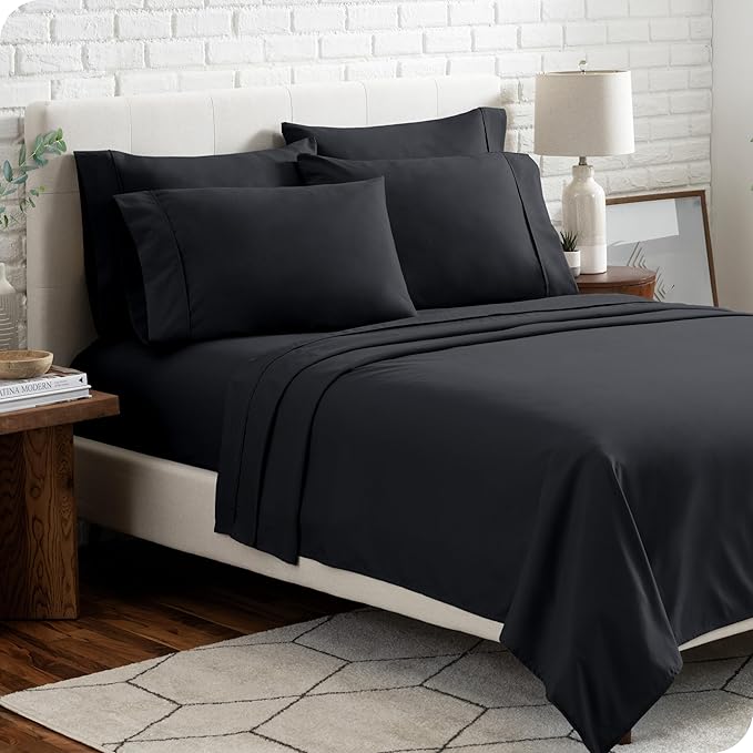 Bare Home Hotel Luxury Full Sheet Set, Extra Soft - 6 Piece Set - Deep Pockets - Easy Fit - Cooling & Breathable - Wrinkle, Fade, Stain Resistant - Includes 4 Pillowcases (Full, Black)