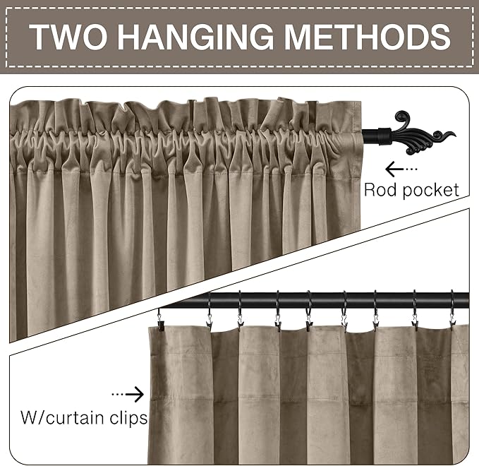 StangH Super Soft Velvet Curtains for Living Room Camel Beige 62 inches Width Room Darkening Noise Reducing Drapes for Kids Bedroom/Office/Winter Decor, W62 x L96, 2 Panels