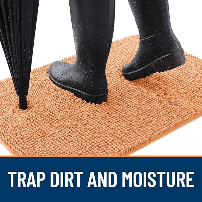 OLANLY Dog Door Mat for Muddy Paws 47x20, Absorbs Moisture and Dirt, Absorbent Non-Slip Washable Doormat, Quick Dry Chenille Mud Mat for Dogs, Entry Indoor Entryway Carpet for Inside Floor, Orange