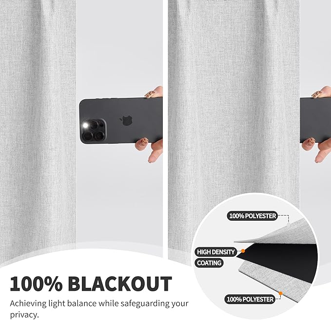 WdFour 24x36 Inch Pinch Pleated Blackout Cafe Curtains - Pack of 2, 100% Light Blocking Back Tab Drapes for Half Windows, Kitchen & Bathroom Short Curtains (Greyish White)