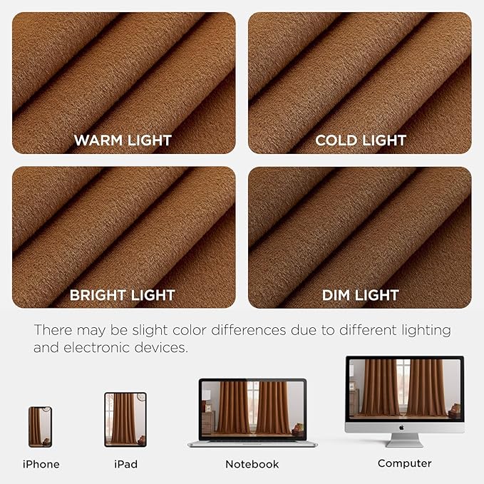 Joydeco Golden Brown 100% Blackout Curtains 90 Inch 2 Panels, Luxury Thermal Brown Velvet Curtains for Bedroom Living Room, Soundproof Blackout Window Drapes, Rod Pocket & Back Tab (52W x 90L)