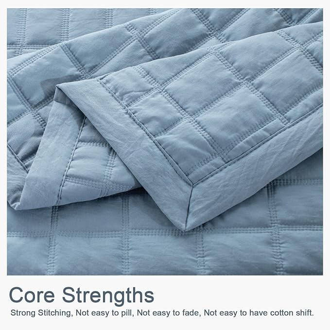 Oversized King Quilt Set 112"x106" – Soft Washed 3-Layer Lightweight California King Bedspread, Minimalist Nordic Design, All-Season Spring & Summer Quilt Set (1 Quilt + 2 Pillow Shams), Grey Blue