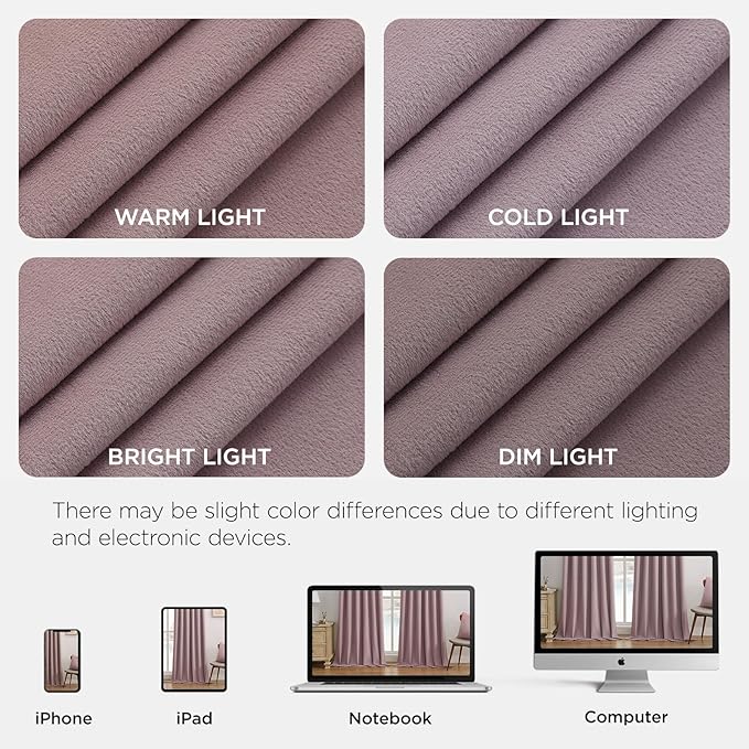 Joydeco Rose Pink 100% Blackout Curtains 120 Inch 2 Panels, Luxury Thermal Pink Velvet Curtains for Bedroom Living Room, Soundproof Blackout Window Drapes, Rod Pocket & Back Tab (52W x 120L)
