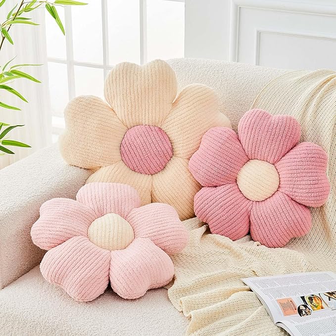 Kcvvcr Flower Throw Pillow, Cute Flower Shaped Pillow Decorative Throw Pillow for Bed Couch, Soft Daisy Pillows Floor Seating Cushion Cushions (14.9 Inch Light Pink)