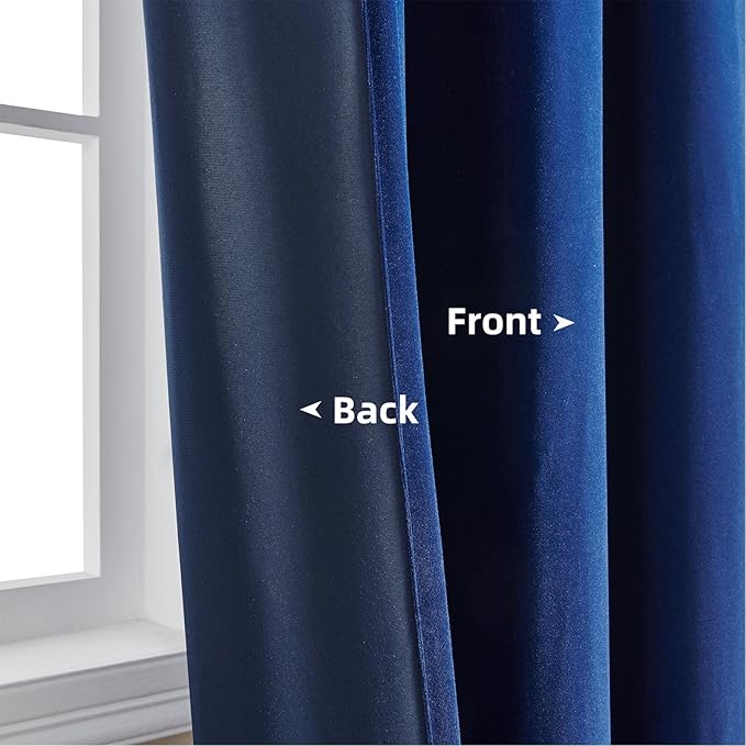 Joydeco Royal Blue Velvet Curtains 72 Inches Long, Luxury Grommet Blackout Curtain 2 Panels, Thermal Insulated Privacy Room Darkening Window Drapes for Bedroom Living Room Home Theatre (52Wx72L)