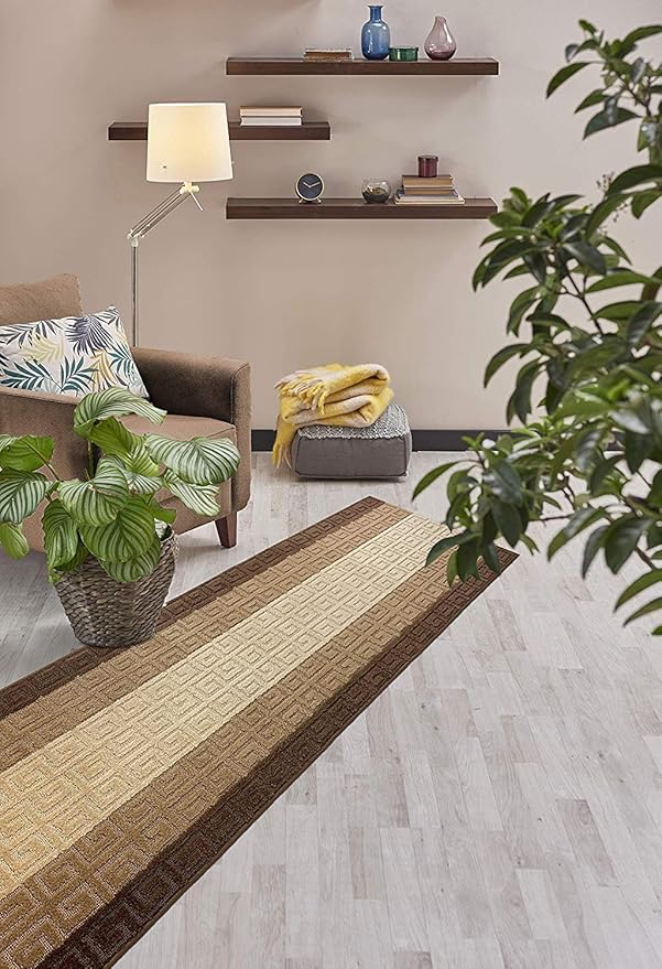 Custom Length Hallway Runner Rug,Slip Resistant,Meander Brown, 26 Inch X 35 feet, Sold and Priced Per Foot