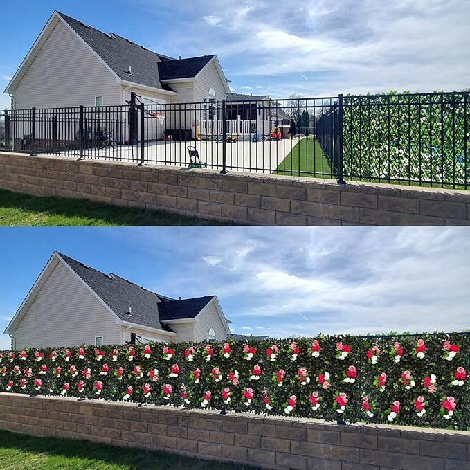 Sumery Expandable Fence Privacy Screen for Balcony Patio Outdoor,Decorative Faux Ivy Fencing Panel,Artificial Hedges (Single Sided Leaves) (4, Branches -Colorful Rose)