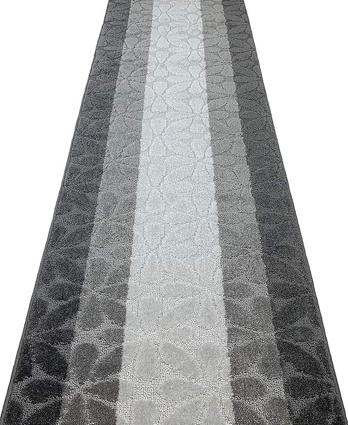 Custom Length Hallway Runner Rug,Slip Resistant,Flower Grey, 26 Inch X 26 feet, Sold and Priced Per Foot