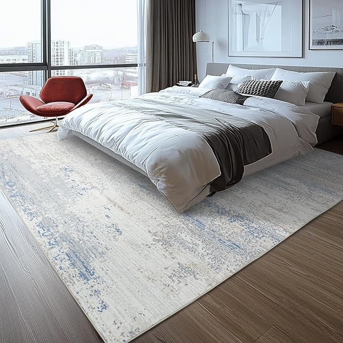 Washable Rugs 9x12 Area Rug for Living Room- Modern Abstract Rugs for Bedroom,Dining Room, Large Soft Low Pile Carpet with Non Slip Rubber Backing,Neutral Accent Rug for Nursery Home Office