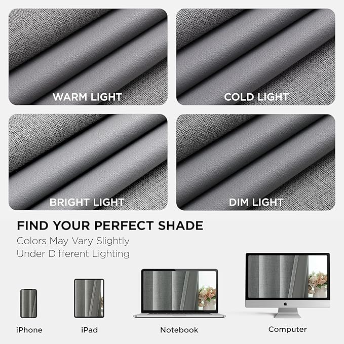 Joydeco Blackout Curtains 84 Inches Long 2 Panels Burg, Room Darkening Curtains for Bedroom, 100% Black Out Textured Thermal Drapes Privacy Protection 2 Panels Set(W52 x L84 Inch, Light Grey)