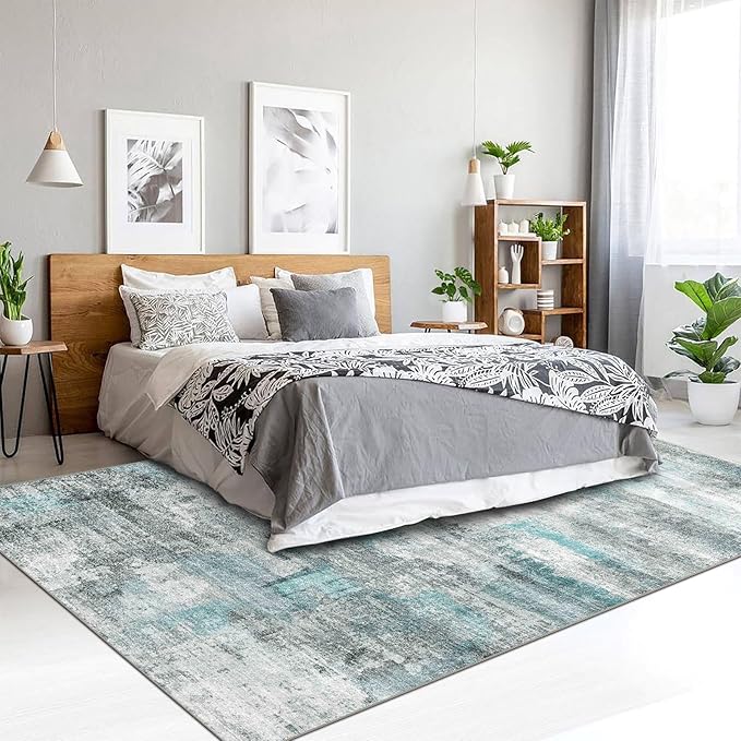 6x9 Area Rug, Ultra-Soft Washable Rug for Living Room, Dinner Room, Bedroom, Non-Slip Modern Abstract Rug, Indoor Carpet Large Area Rug, Teal