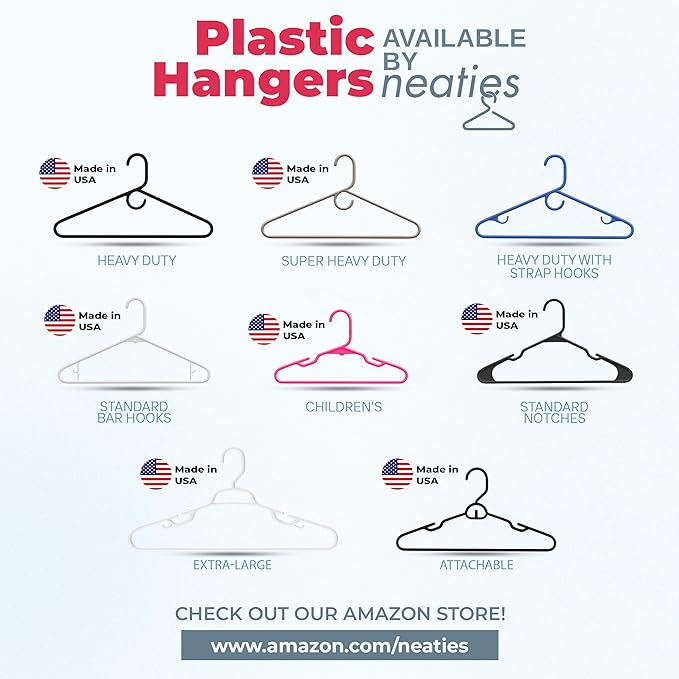Neaties Heavy Duty Clothes Hangers 100 Pack (108 Count) – Made in The USA – 8lb Capacity Plastic Hangers for Adult Clothing – Durable for Pants, Coats, Jackets, or Jeans – Gray