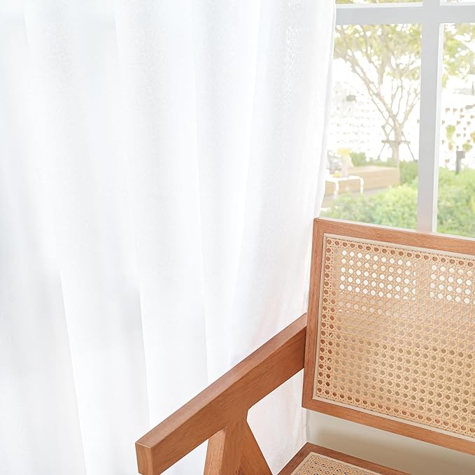 YoungsTex 45 Inch Length White Linen Curtains for Kitchen Cafe Window - Short Semi Sheer Drapes Light Filtering with Bronze Grommet Privacy for Bedroom Bathroom, 2 Panels, 42 X 45 Inch