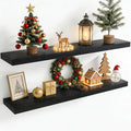 48 Inch Floating Shelves for Wall, 8 Inch Deep Floating Shelf for Storage & Display, Rustic Wall Mounted Shelf with Invisible Brackets for Living Room, Kitchen, Bathroom, Home Decor, Set of 2, Black